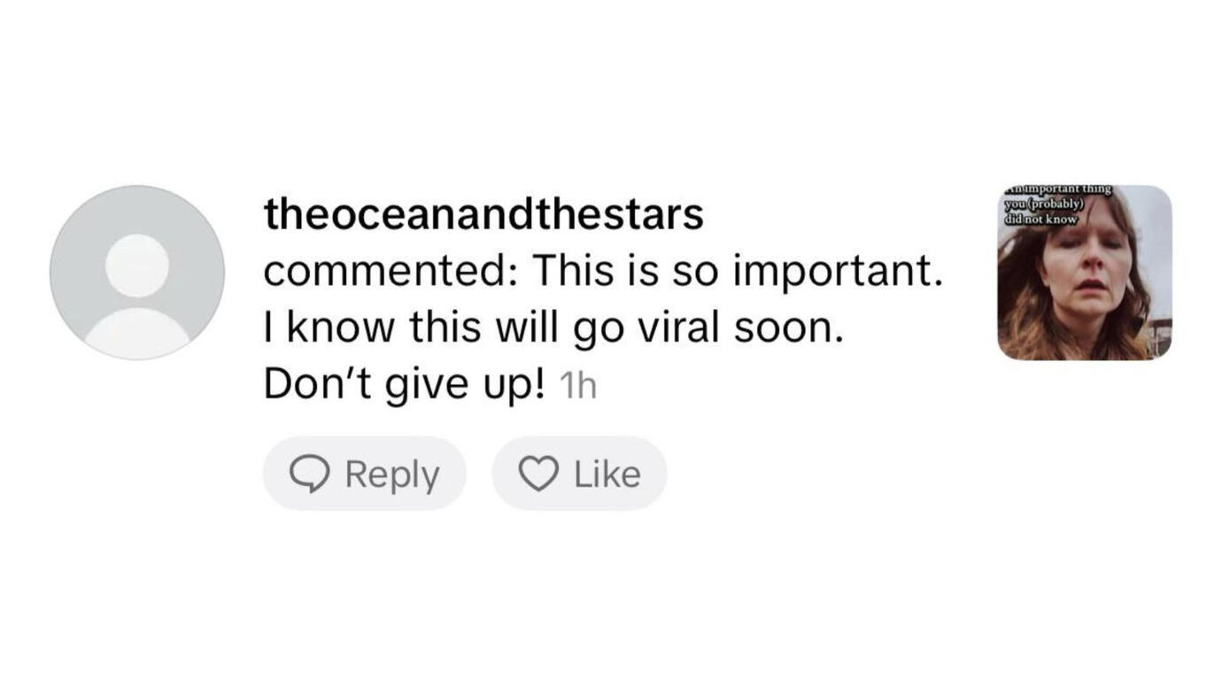 This is so important. I know this will go viral soon. Don't give up!